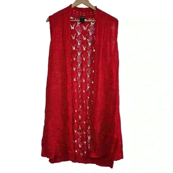 New Directions Red Sleeveless Crochet Duster Cardigan   | Size XL - Picture 1 of 6